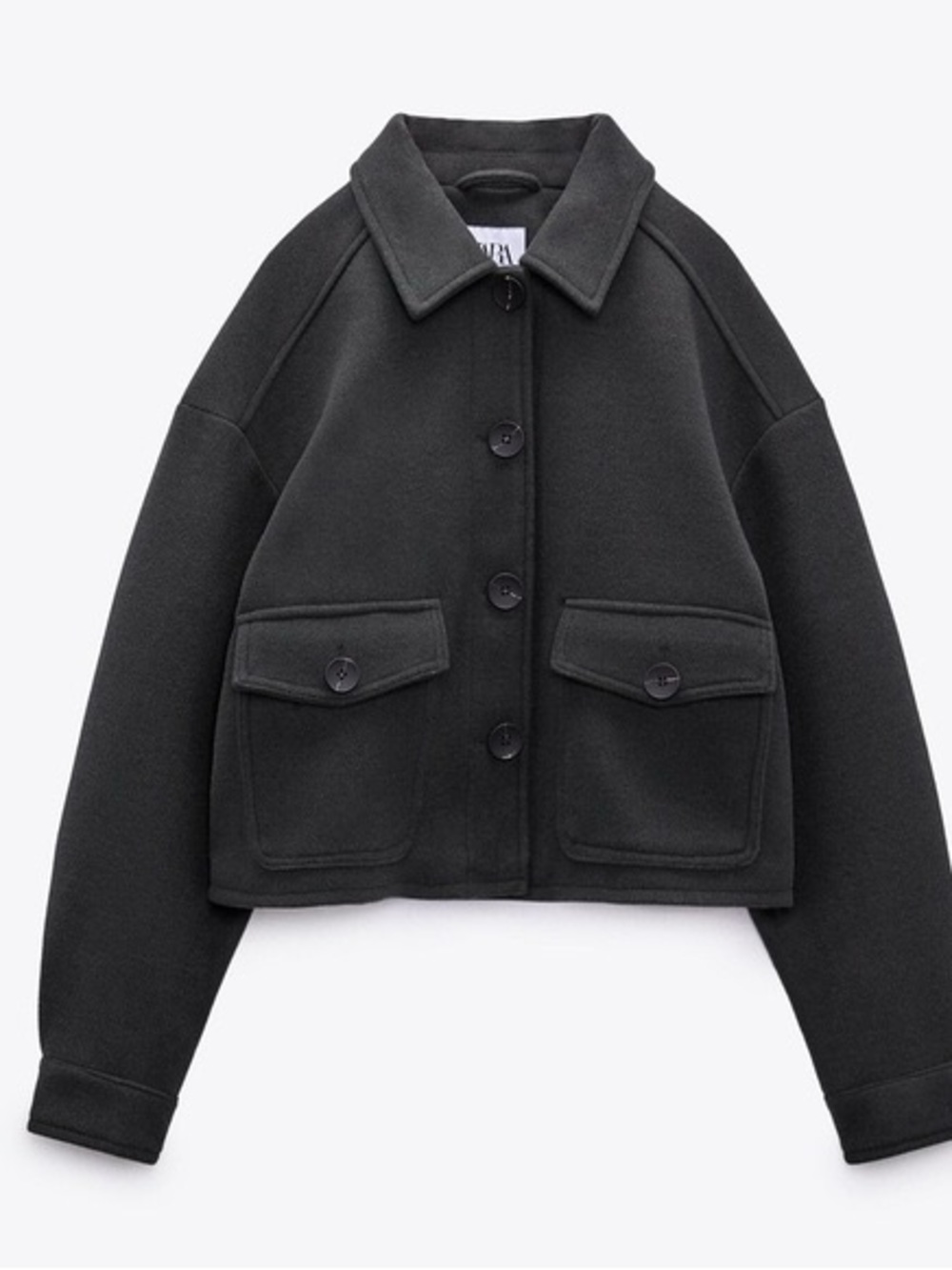 Zara Black Cropped Pea Coat with Flap Pockets
